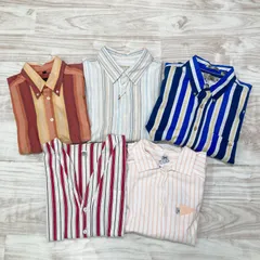 レトロ ストライプ 半袖シャツ 5枚セット 古着 柄シャツ まとめ売り
