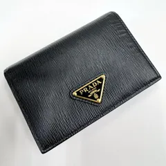 PRADA プラダ トライアングル 二つ折り財布 サフィアーノ レザー ブラック×ゴールド金具 1MV021