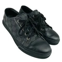 美品★GUCCI★グッチ・メンズ キャンバス レザーコンビ GGモノグラム総柄 ローカット スニーカー (7/約26㎝相当) イタリア製 ブランドシューズ メンズスニーカー カジュアル 春靴 ブラック