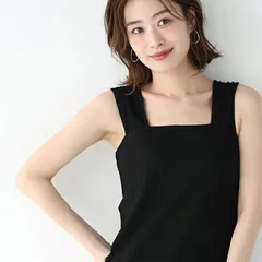 タンクトップ  レディース リブ インナー  Tシャツ  コットン ブラック