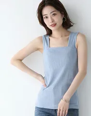 タンクトップ  レディース リブ インナー  Tシャツ  コットン ライトブルー