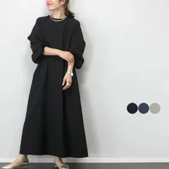 長袖ワンピース  レディース バルーンスリーブ ゆったり 体型カバー 無地　ブラック