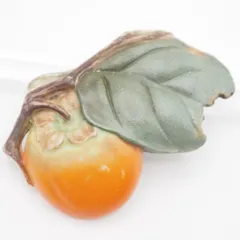 R317 作家物 在銘 帯留め 柿 葉っぱ 和装小物 陶器