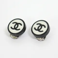 CHANEL シャネル イヤリング ラウンドCC ブラック×ホワイト プラスチック×メッキ 