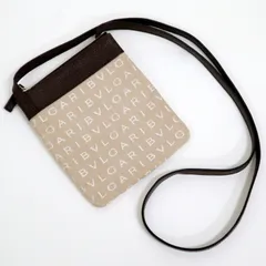 BVLGARI ブルガリ ショルダーバッグ ロゴマニア ベージュ×ブラウン キャンバス×レザー