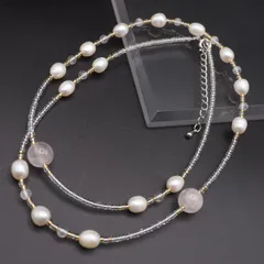 R127 ローズクォーツ 淡水真珠 パール ネックレス シルバーカラー デザイン 6月誕生石