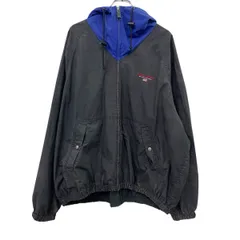 90s POLO SPORT コットンジャケット XXL ブラック ブルー ポロスポーツ ジップアップ アノラック ロゴ 刺繍 春秋物 a712-6677