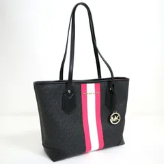 MICHAEL KORS マイケルコース トートバッグ MKシグネチャー ストライプ ブラック×ピンク×ホワイト