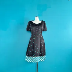 957 DOLLY GIRL BY ANNA SUI ハート柄 半袖ワンピース 裾ストライプ 黒　ドーリーガールバイアナスイ フリルネック  ブラック サイズ2のサムネイル