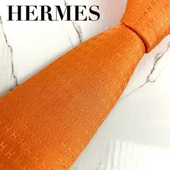 美品　HERMES　エルメス　ネクタイ　ファソネ　H柄　H織　ソリッド　無地　ジャガード　オレンジ　光沢　肉厚　N1357