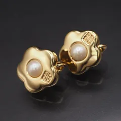 R288 ジバンシイ GIVENCHY イヤリング フラワー フェイクパール ロゴ ゴールドカラー デザイン