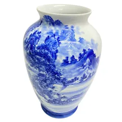 有田焼 松右衛門 染付 山水図 花瓶 大型 壺 花器 陶器 和風インテリア 飾り壺