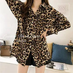 toasoa ヒョウ柄 シャツ レディース 長袖 ブラウス ロング おしゃれ カジュアル 薄手 柄物 04-2XL (茶色 ブラウン,  2XL)