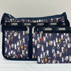 354　LeSportsac　レスポートサック　 ショルダーバッグ　斜めがけ　紐調節可能　 デラックスエブリデイ　マチ拡張　UNITY　 ユニティ　総柄　ネイビー系　紺　ナイロン　 軽量　ポーチ付き　レディース