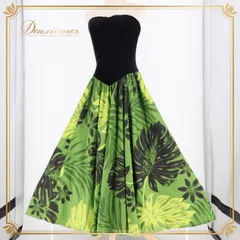 フラダンス 衣装 ワンピース ドレス u'ino! ブラック系 グリーン系 ハワイ製 ベロア チューブトップ 異素材 かわいい 華やか 鮮やか 高級感 光沢 上品 きれい 黒 緑 ハワイアン アロハ ハワイアンプリント フラ ダンス レッスン 練習 おしゃれ