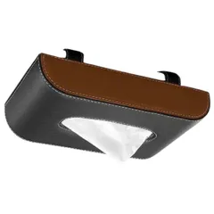 RYUBOF 車用 ティッシュ ケース 吊り下げ式 高級PUレザー ブラック サンバイザー取付 マグネット開閉 ワンタッチ装着 ティッシュボックス ホルダー 車内収納 コンパクト スリム カー用品 車載アクセサリー (ブラック×ブラウン [ブラック×ブラウン]