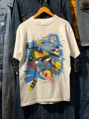 【 1993年 USA製 / WILD OATS 】 WB　Warner Bros.　LOONEY TUNES　ルーニー・テューンズ　半袖Tシャツ　シングルステッチ　VINTAGE　ヴィンテージ　白T　両面プリント 《 XL 》
