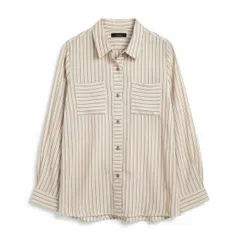 レリアン Leilian シャツ 長袖 ストライプ 13+サイズ オレンジ系 986741