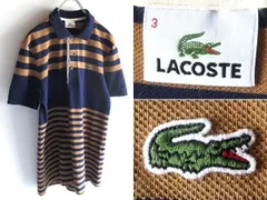 LACOSTE ラコステ PH8953 ワニロゴワッペン コットン 鹿の子 ボーダー ポロシャツ 3 ネイビー オーカーブラウン 国内正規品