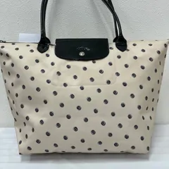 398　LONGCHAMP　ロンシャン　トートバッグ　 ルプリアージュ　ドット　総柄　アイボリー系　 ナイロン　エナメル　レディース