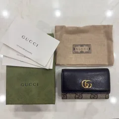 グッチ GUCCI キーケース 6連 GGスプリーム GG マーモント レザー 革 PVC ゴールド金具 ロゴ金具 ブラック GUCCI  H7-8-28
