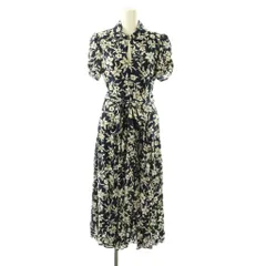 ポロ ラルフローレン POLO RALPH LAUREN フラワーVネック半袖ワンピース ロング 2 ネイビー アイボリー /DO ■OS