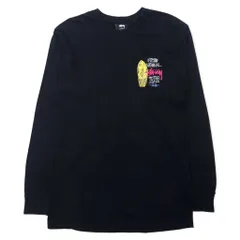 Stussy ロングスリーブ Tシャツ ロンT M ブラック コットン ワンポイントロゴ刺繍 メキシコ製