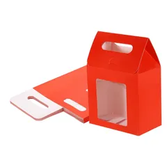 uxcell 10個入りギフトボックス 透明窓付き取っ手付きプレゼントボックス あめ・クッキー用スタンド式パーティー用品 ウェディング・パッケージング用 赤色