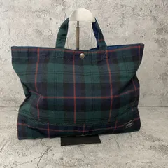 極美品　A4収納可　PORTER ポーター　トートバッグ　キャンバス　チェック柄　ロゴ　緑　グリーン