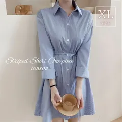 toasoa トーアソーア チュニック ブラウス レディース 長袖 ストライプ ミニ シャツ ワンピース 03 - (ブルー,  XL)