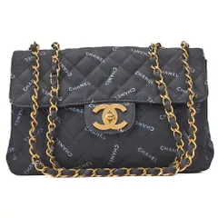 CHANEL シャネル チェーンショルダーバッグ デカマトラッセ 34cm ロゴプリント シングルフラップ キャンバス 黒 （ゴールド金具） レディース バッグ レディース【中古】【送料無料】