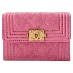 CHANEL シャネル ボーイシャネル マトラッセ 三つ折りコンパクト財布 キャビアスキン ピンク（ゴールド金具）レディースウォレット 財布   【中古】【送料無料】