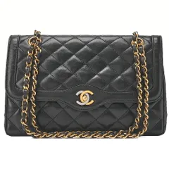 CHANEL シャネル ラムスキン マトラッセ 25cm パリ限定 ダブルフラップ ショルダーバッグ 黒 ゴールド金具 ブランド【中古】【送料無料】