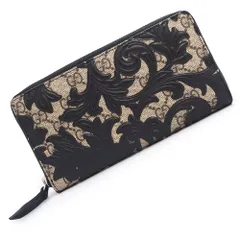 グッチ 410102 アラベスク GGスプリームキャンバス レザー ベージュ ブラック ラウンドファスナー 長財布 シルバー金具 箱付 GUCCI（未使用　展示品）