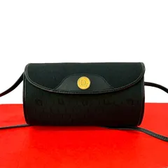 極 美品 Christian Dior クリスチャンディオール ロゴ 金具 ハニカム 柄 キャンバス レザー ショルダーバッグ ポシェット ブラック 98118