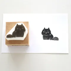 黒の長毛猫はんこ　消しゴムはんこ　猫