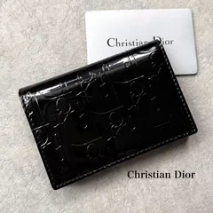 極美品 Christian Dior クリスチャンディオール トロッター 二つ折り名刺入れ カードケース パテントレザー ブラック レオパード　a13