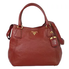 本物 プラダ PRADA レザー 2WAY ショルダーバッグ トートバッグ ハンドバッグ ボルドー バッグ 中古・