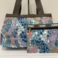 369　LeSportsac　レスポートサック　 トートバッグ　モリー　ハート　総柄　 ブルー系　水色　ナイロン　軽量　 ポーチ付き　レディース