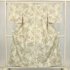 たんす屋 TANSU-YA 着物 リユース着物 紬 淡黄 カジュアル 花草文 袷 絹 未洗い 【身丈】146.5cm【裄丈】63cm MS7886