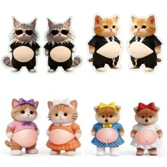 【4枚8匹セット】猫シール お腹ぷにぷにシール 3D　おなかシール  マシュマロ触感 かわいい スクイーズ ステッカー ストレス解消 携帯電話 手帳 デコレーション用