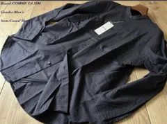 新品 COMME CA ISM コムサイズム インド綿 羽織 バンドカラー シャツ 09ネイビー Mサイズ 30IE10 定価4,900円