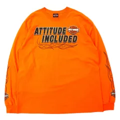 HARLEY DAVIDSON ファイヤーパターン ロングスリーブ Tシャツ ロンT XL オレンジ コットン ATTITUDE INCLUDED ビッグサイズ