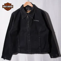 90s カナダ製 ハーレーダビッドソン Harley Davidson デニムジャケット L ブラック ヴィンテージ Vintage ロゴ刺繍 ストリート アメカジ オーバーサイズ Gジャン 古着 Z131のサムネイル