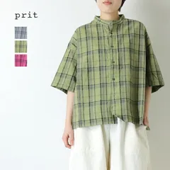 プリット prit リネンコットンチェック 5分袖スタンドカラービッグシャツ P81607 ワイド 日本製 レディース 2026春夏
