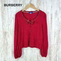 BURBERRY BLUE LABEL バーバリーブルーレーベル ホースロゴ刺繡 リボン ウールニット ロングスリーブ カーディガン レッド