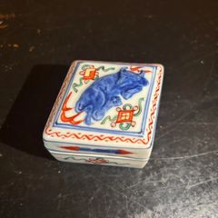 ♦九谷焼 幕末〜明治 染付 山水獣飾り 豆香炉 コレクション 骨董品アンティーク ♢九谷焼 幕末〜明治 染付 山水獣飾り 豆香炉 コレクション 骨董品