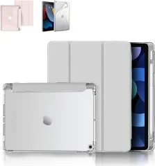 iPad ケース iPad 10.2インチ ペンシル収納付き 三つ折 (2021/2020/2019モデル)第9世代/第8世代/第7世代 保護カバー クリアバックケース 自立スタンド・オートスリープ機能 軽量・薄型・ハードタイプ 手帳型 全面保護型 傷つけ防止