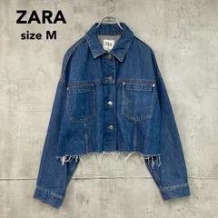 ZARA ザラ デニムジャケット Gジャン ブルゾン ジージャン 長袖 カットオフ 切りっぱなし フリンジ クロップド丈 ショート丈 ウォッシュ加工 オーバーサイズ ビッグシルエット ブルー 6987/245/400 Mサイズ ★ ■◇