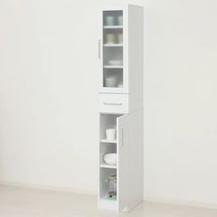 ホワイト収納キャビネット ミラーコンセント2個付き (高さ180cm幅30cm